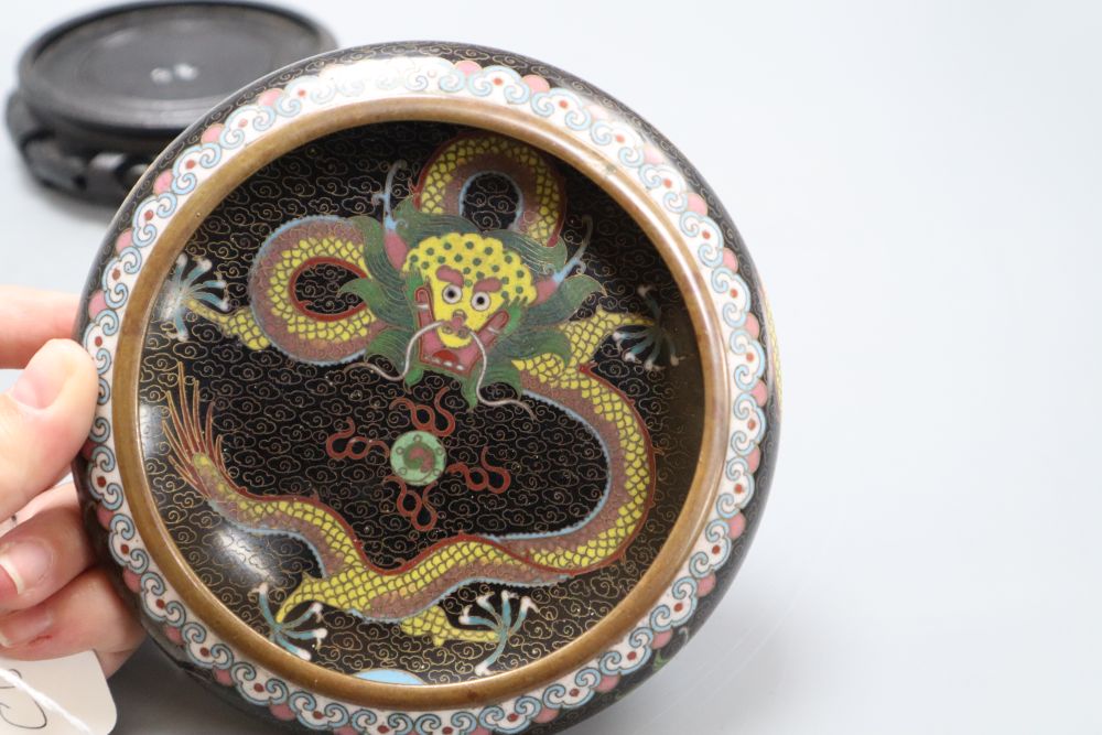 A Chinese cloisonne dragon bowl on stand